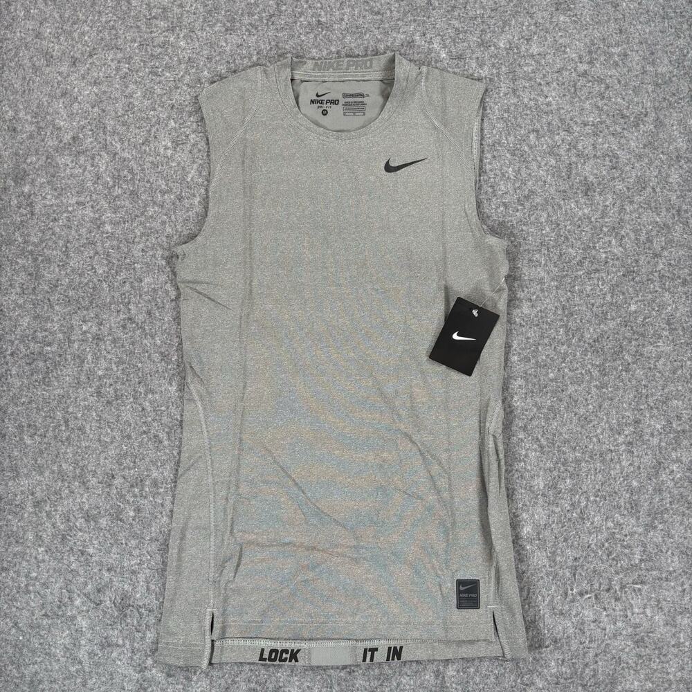 Nike Pro Compression Tank Top Shirt Gray Mens Medium 728044-022 NWT